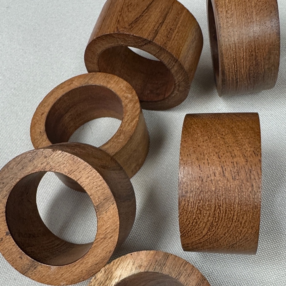 Wooden Napkin Rings Set - Warm Walnut Tone - 6 piece set all new handmade - Picture 3 of 4